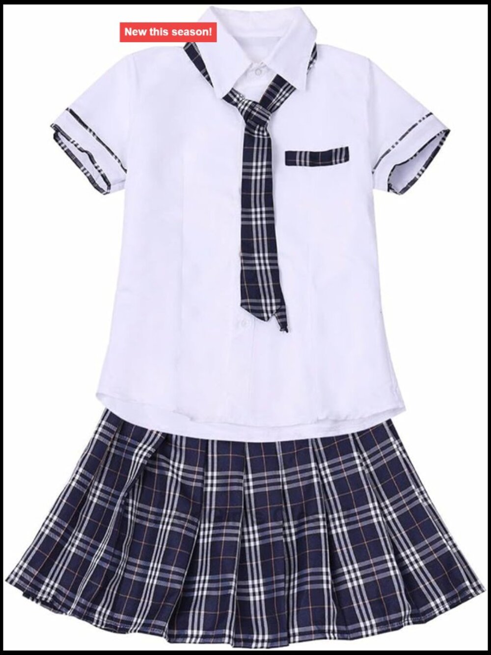 Plaid School Uniform Costume Set Button Shirt Mini Skirt Necktie